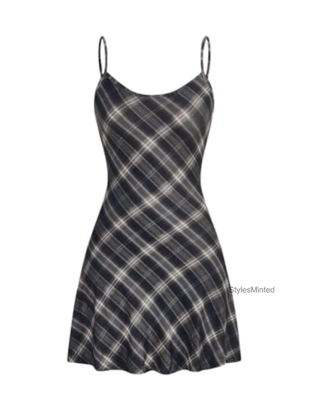 Plaid Cami Dress Sleeveless Spaghetti Strap Mini Dress Y2K Flared Hem Streetwear